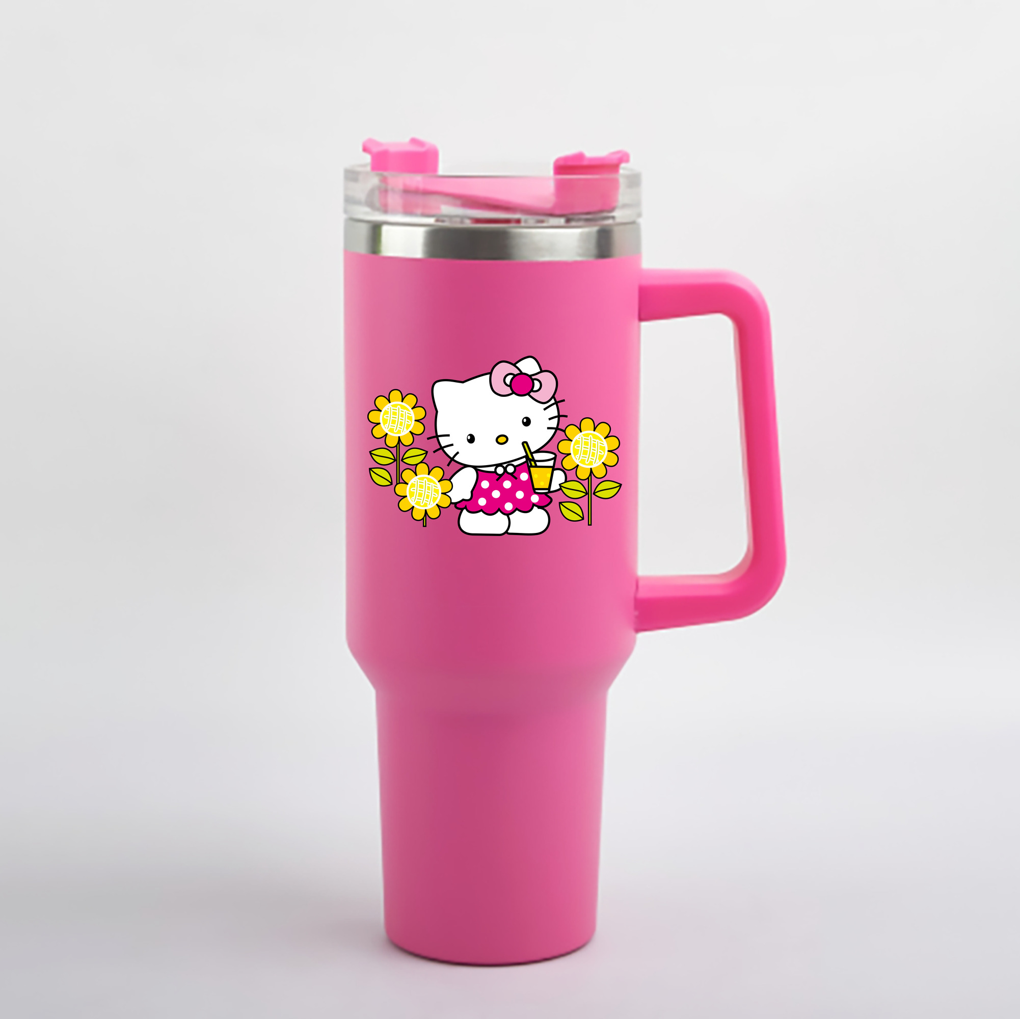 （画像用） Hello Kitty ハローキティ 1200mL車用タンブラー - クリスタルステッカー（プラスチックストロー付き）